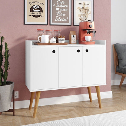 Aparador Buffet Wood Prime 3 Portas Cantinho Café Prateleira Organizadora Pés Palito Decoração Retrô &#8211; Branco &#8211; Rpm