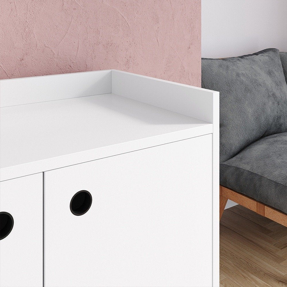 Aparador Buffet Wood Prime 3 Portas Cantinho Café Prateleira Organizadora Pés Palito Decoração Retrô &#8211; Branco &#8211; Rpm