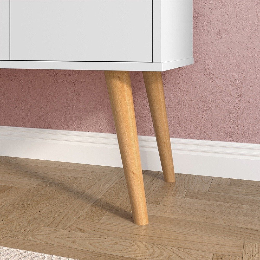 Aparador Buffet Wood Prime 3 Portas Cantinho Café Prateleira Organizadora Pés Palito Decoração Retrô &#8211; Branco &#8211; Rpm