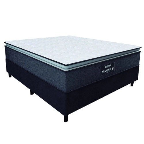 Cama Box Casal Colchão Molas Ensacadas Pillow Top Maximus 138x188x67cm Cinza / Preto Gazin &#8211; Suporta até 120Kg por Pessoa