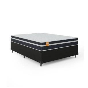 Cama Box Casal Colchão Molas Qatar 138x188x60cm Branco / Preto &#8211; Suporta até 200Kg Por Pessoa