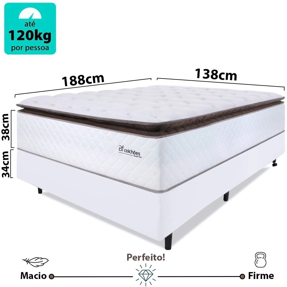 Cama Box com Colchão Casal Molas Ensacadas Alto 138x188cm Premium Sleep Branco bf Colchões